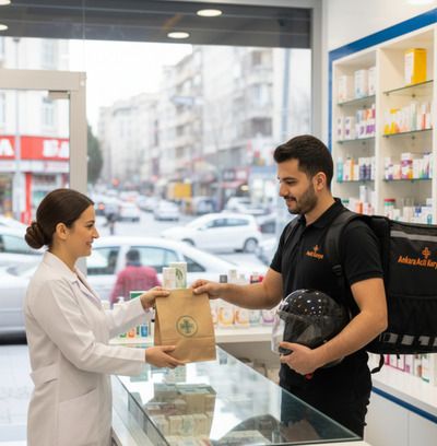 Pharmacist handing a prescription medicine bag to a patient