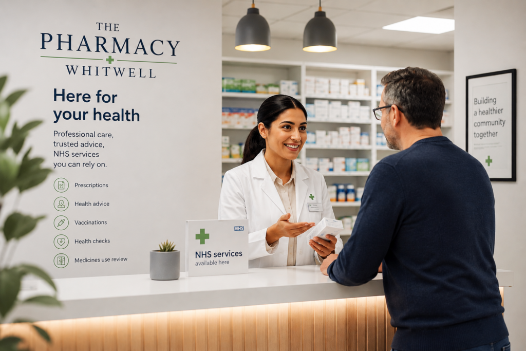 Pharmacist providing NHS services and healthcare advice to a patient